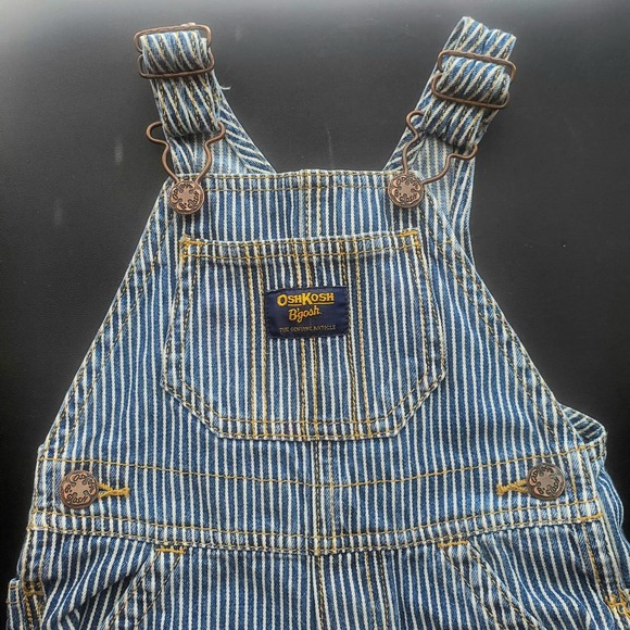 OshKosh B'Gosh Hickory Striped Pant Overalls Dungarees Sz 12M - Picture 5 of 9